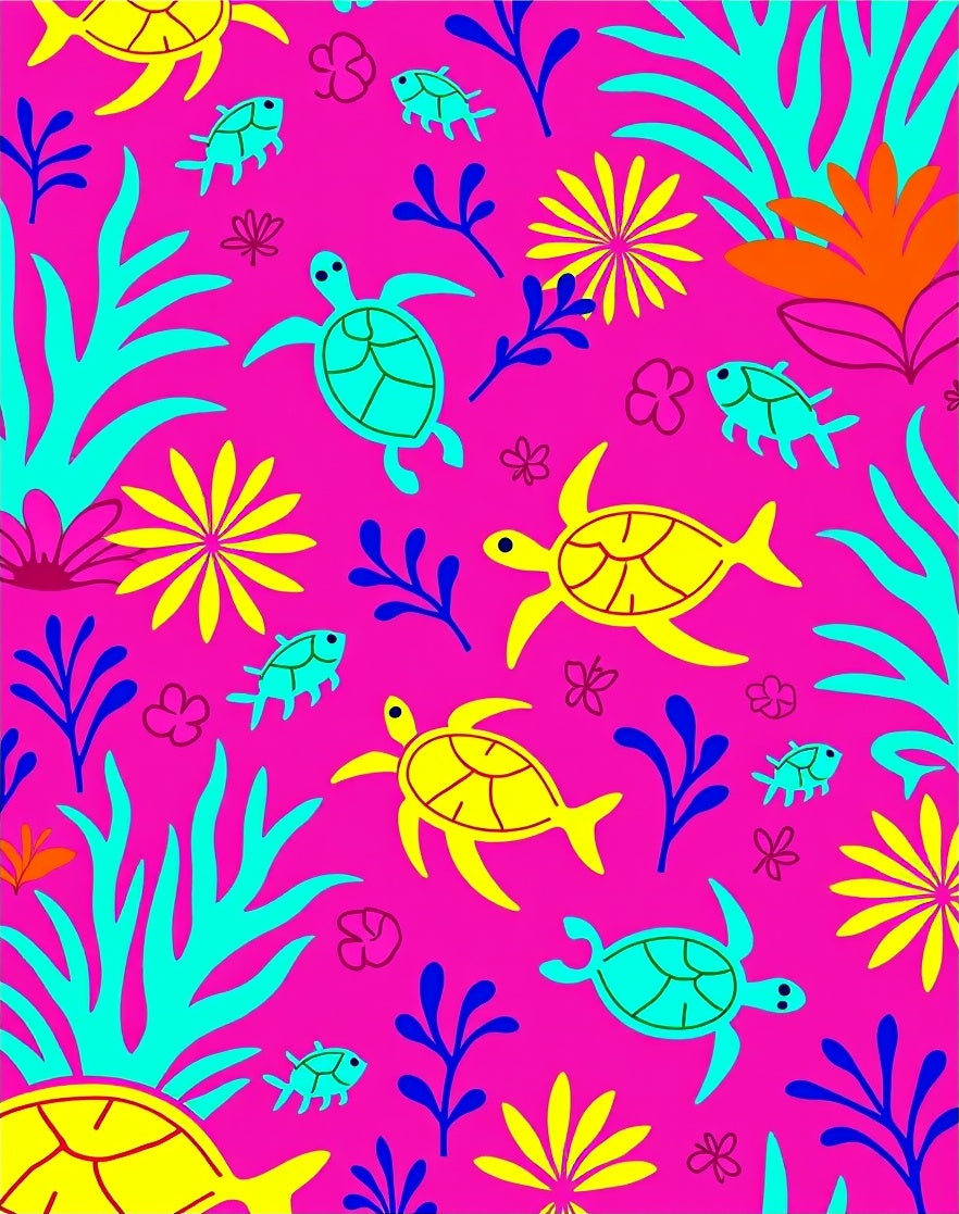 Whimsical Pink Turtle Fish Coral Rug