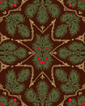 Brown Pine Branch Red Berry Medallion Rug
