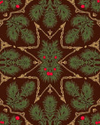 Brown Pine Branch Red Berry Medallion Rug