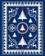 Winter Blue White Christmas Tree Reindeer Rug