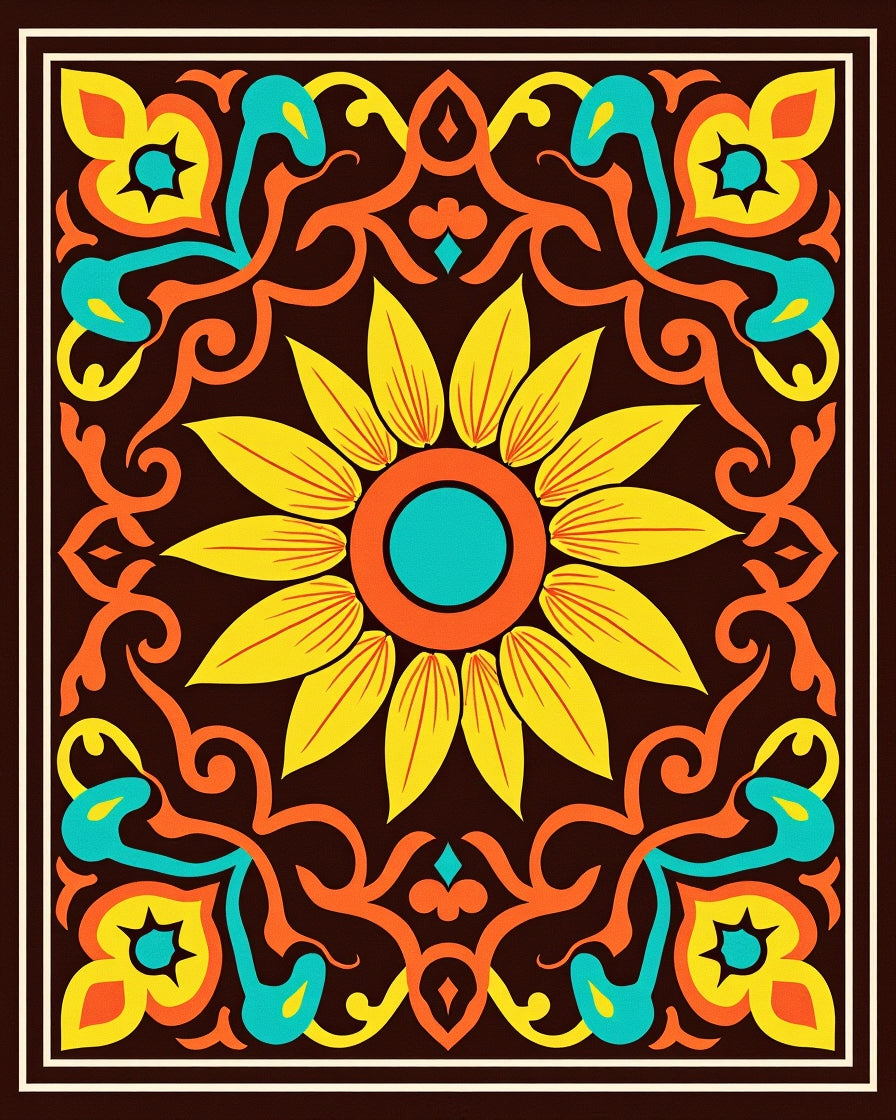 Vibrant Yellow Sunflower Medallion Rug