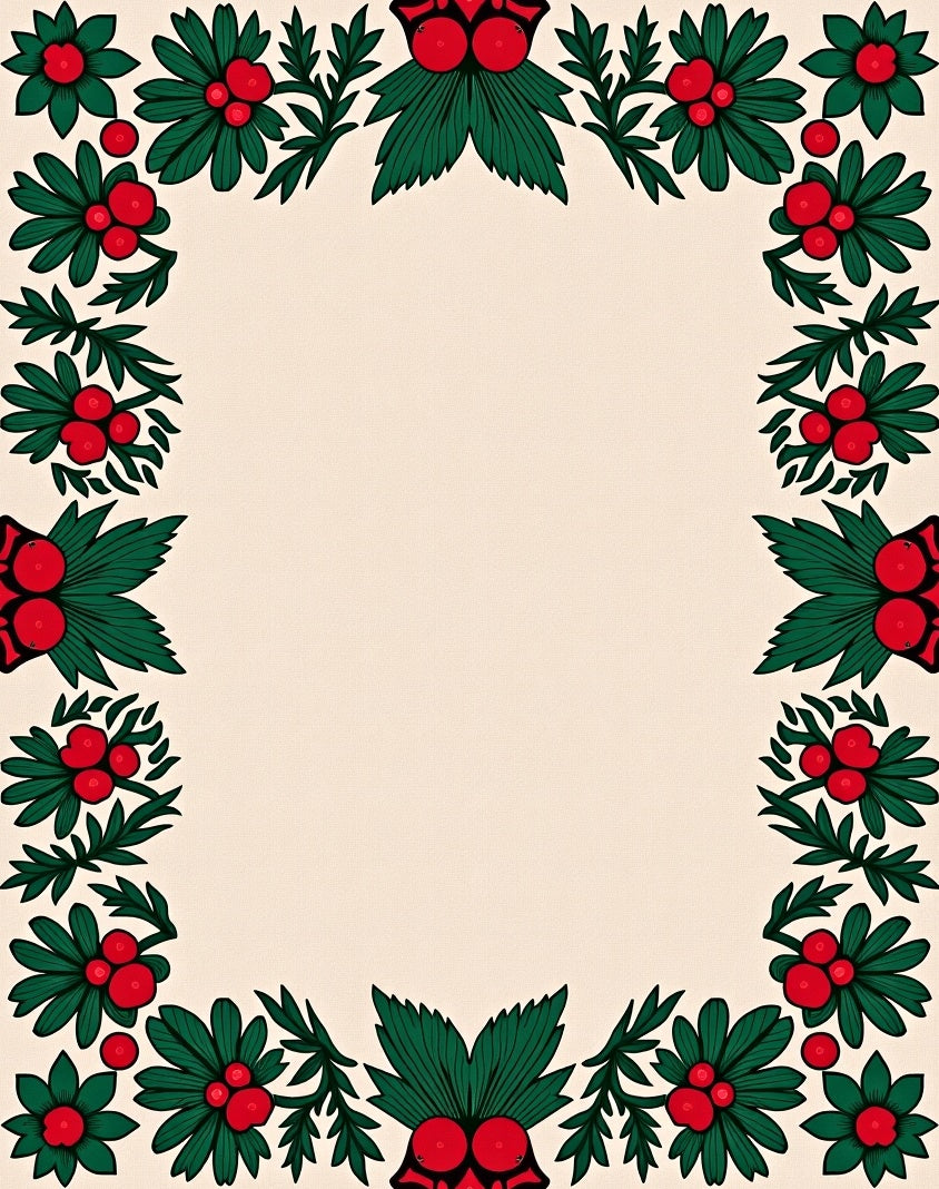 Crimson Holly Berry Garland Border Rug