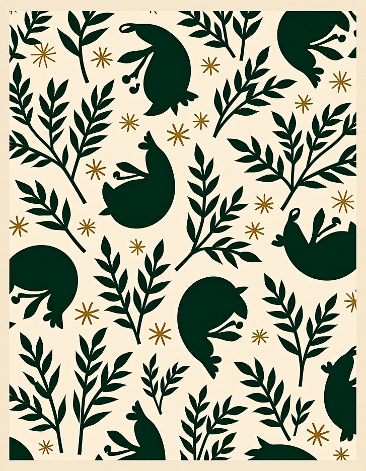 Dark Green Woodland Creatures Botanical Arrangement Rug