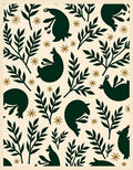 Dark Green Woodland Creatures Botanical Arrangement Rug