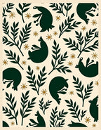 Dark Green Woodland Creatures Botanical Arrangement Rug