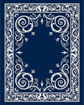 Intricate Navy White Floral Scrollwork Rug