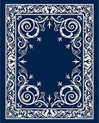 Intricate Navy White Floral Scrollwork Rug