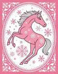 Pink Horse Snowflakes Oval Frame Rug