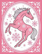 Pink Horse Snowflakes Oval Frame Rug