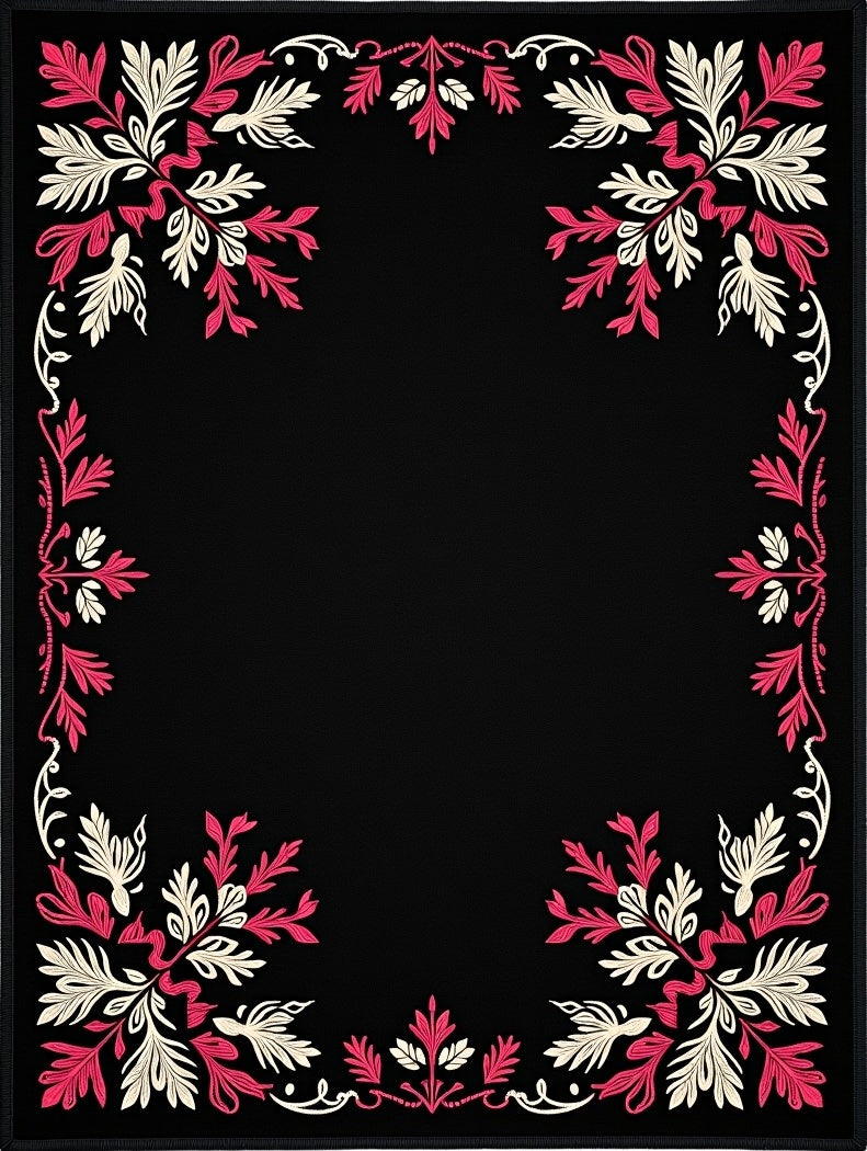 Black Floral Pink Cream Border Rug