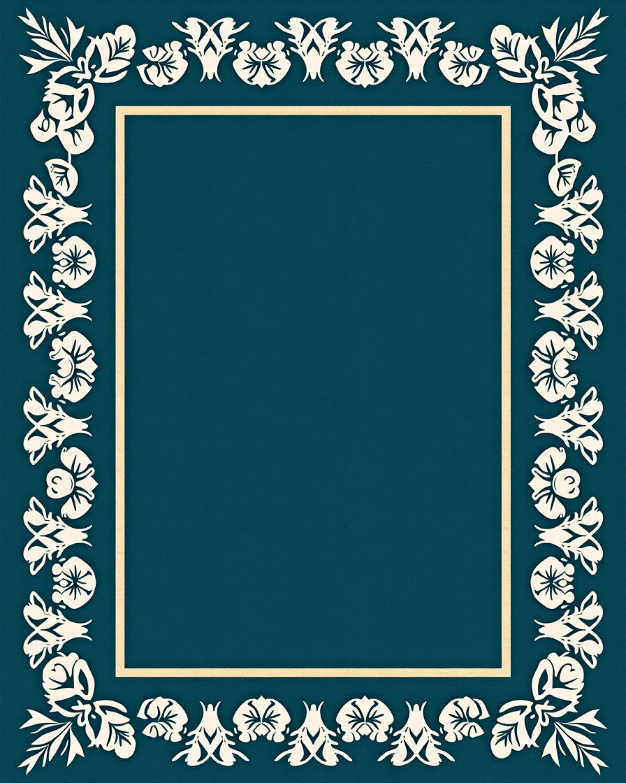 Deep Teal Floral Border Rug