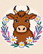 Cute Brown Cow Daisy Wreath Rug