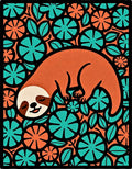 Whimsical orange sloth floral scene Rug