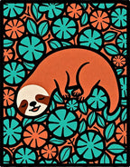 Whimsical orange sloth floral scene Rug
