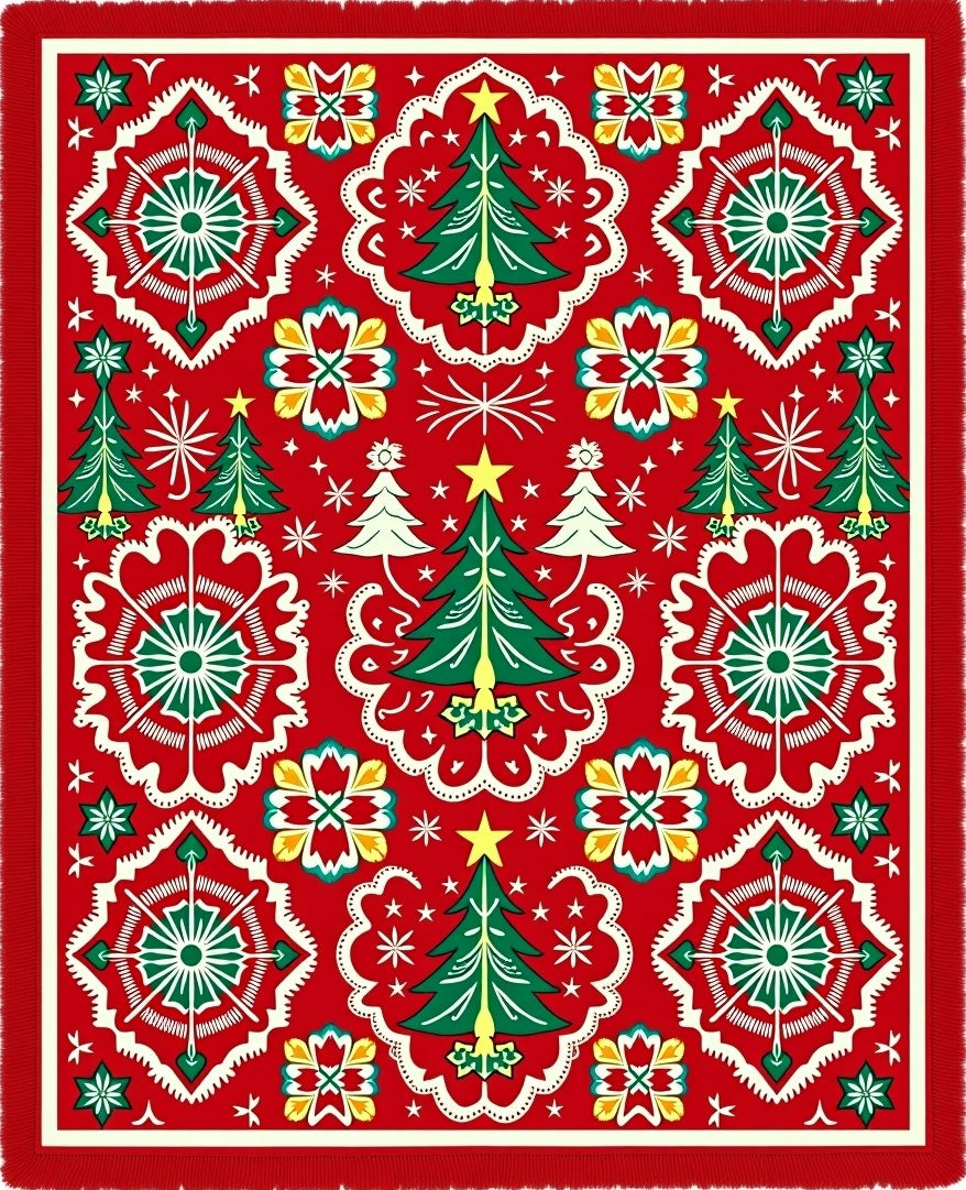 Crimson Evergreen Star Holiday Rug