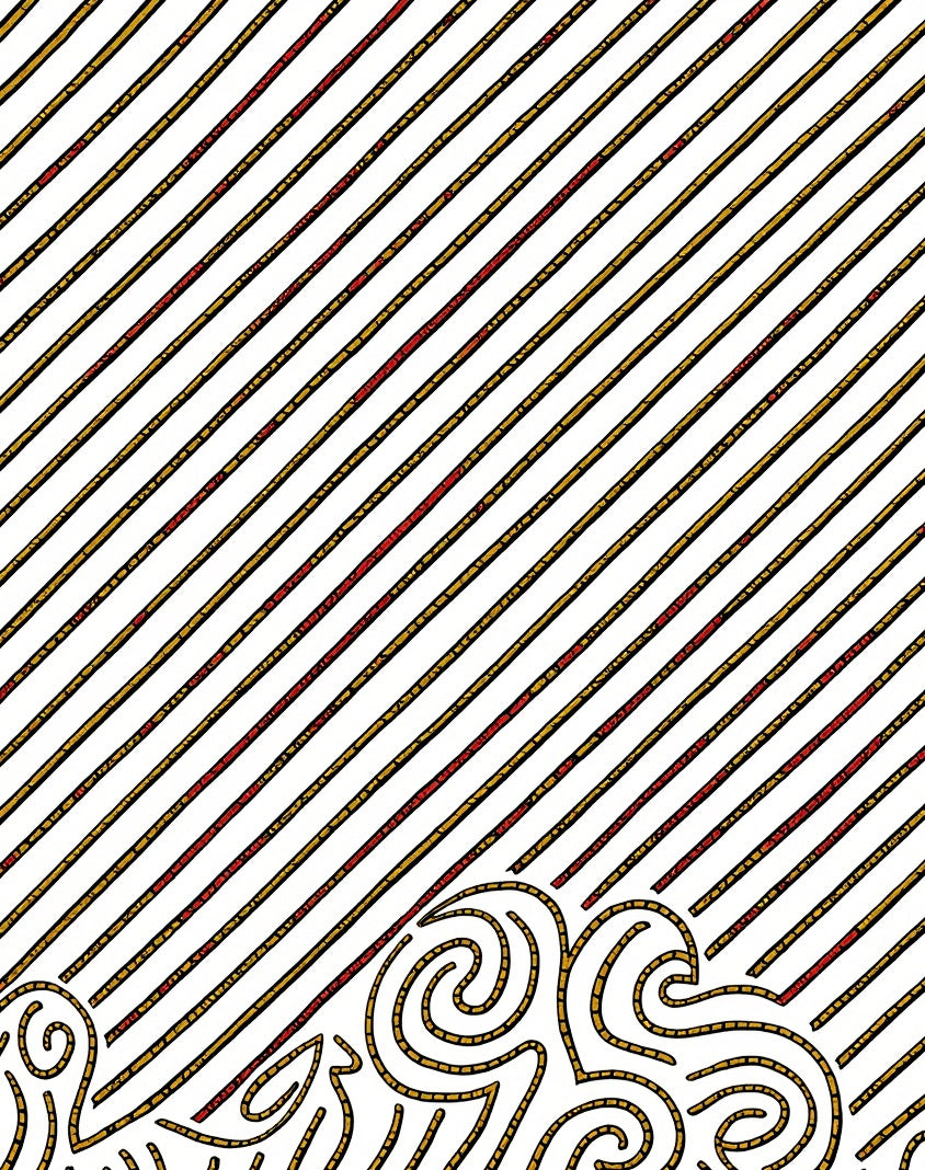 Red Gold Diagonal Stripes Swirls Rug