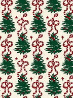 Festive Green Christmas Trees Ribbon Accents Rug