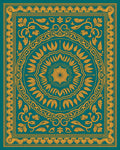 Teal and Gold Medallion Botanical Rug