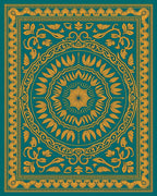 Teal and Gold Medallion Botanical Rug