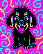 Vibrant Black Dog Bright Swirls Rug