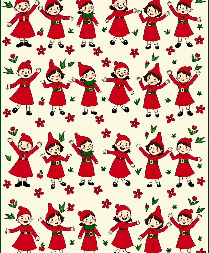 Red Gnomes Festive Floral Scatter Rug