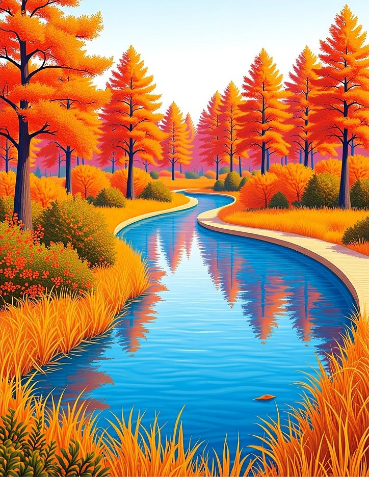 Vivid Autumn River Landscape Reflections Rug