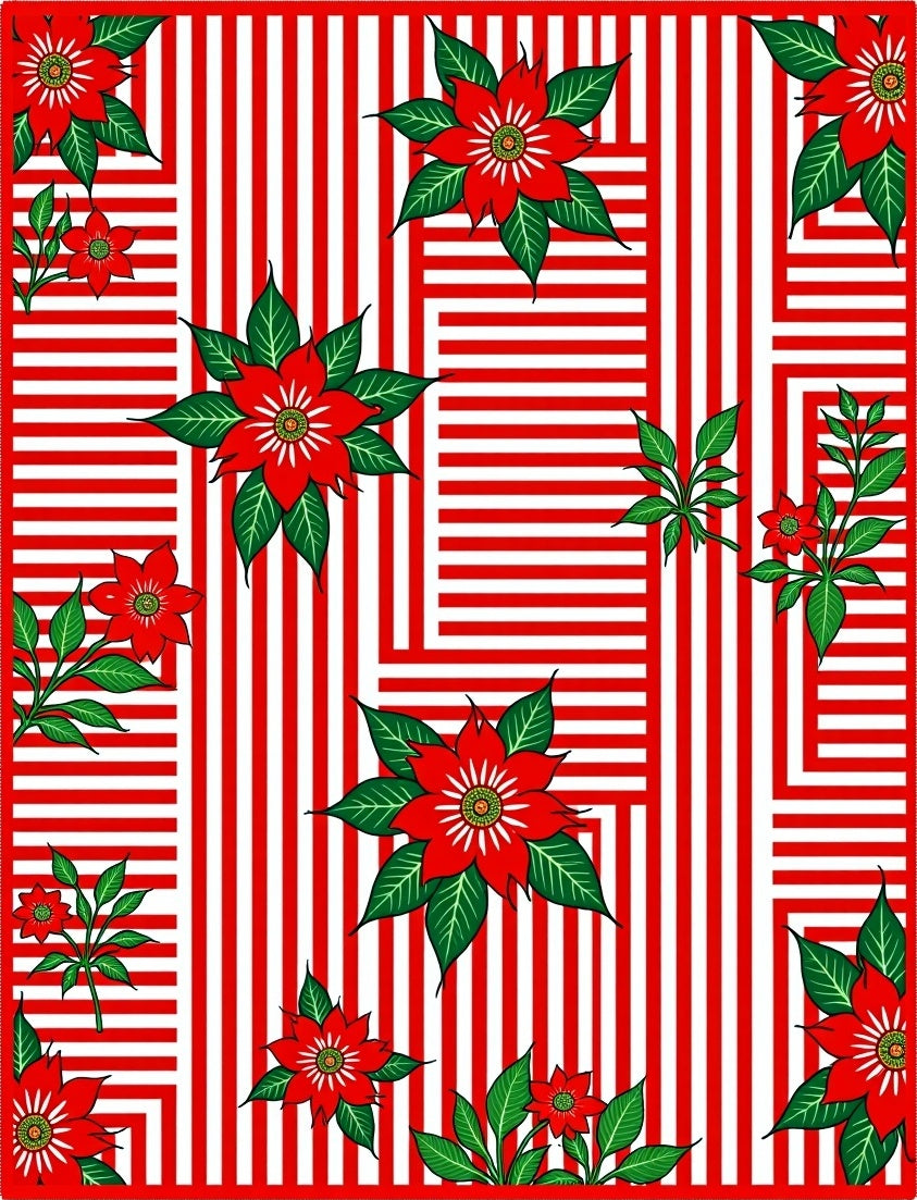 Red White Striped Poinsettia Collage Rug