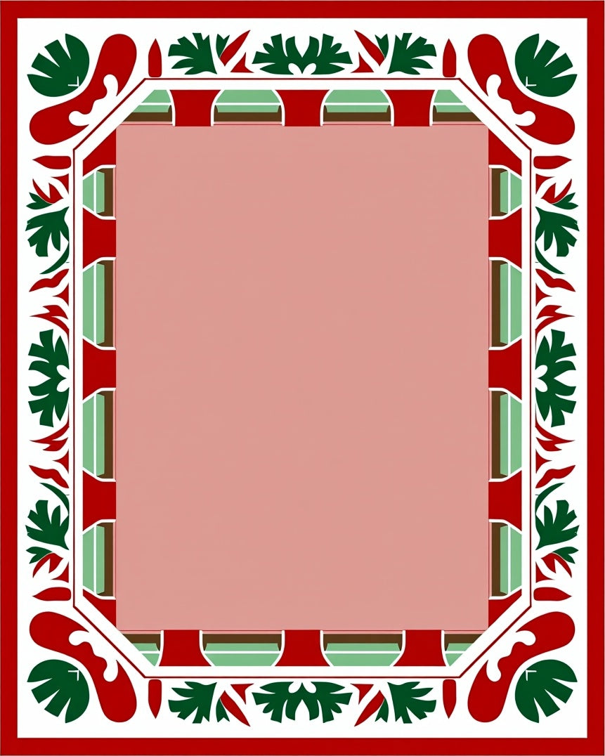 Crimson Green Leaf Border Medallion Rug