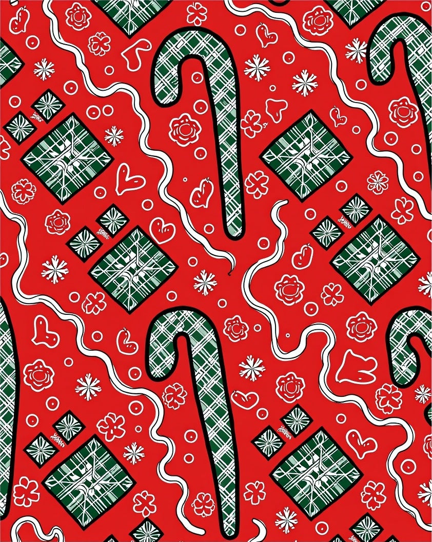 Red Green Plaid Candy Cane Gift Motif Rug