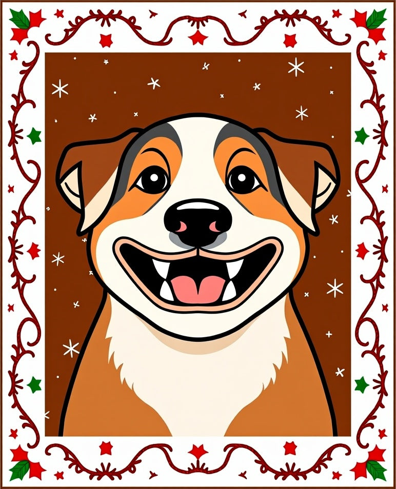 Festive Dog Christmas Holly Border Rug