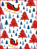Red Sleigh Blue Pine Trees Rug