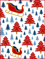 Red Sleigh Blue Pine Trees Rug
