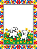 Playful White Puppies Floral Border Rug