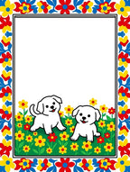 Playful White Puppies Floral Border Rug