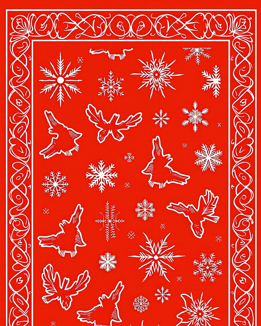 Red Snowflake Animal Winter Border Rug