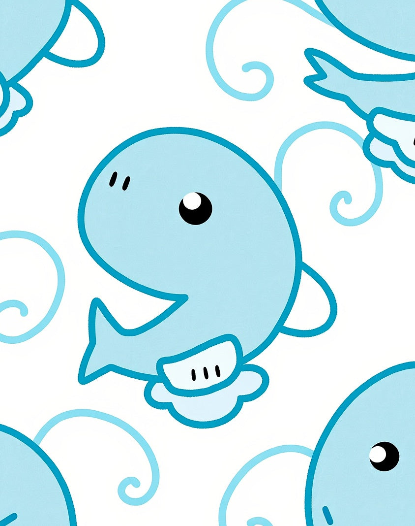 Cute Blue Whales Swirling Water Rug