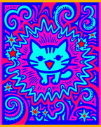 Vibrant Turquoise Cat Pink Explosion Rug