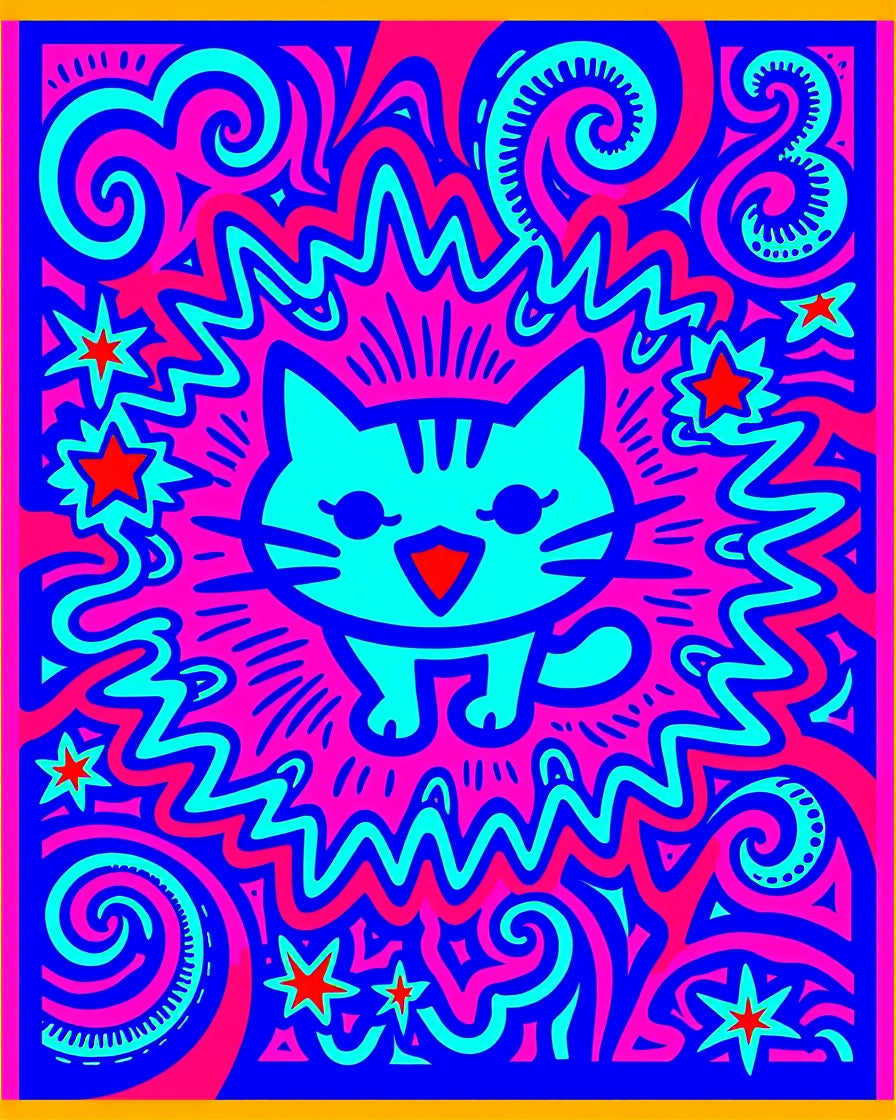 Vibrant Turquoise Cat Pink Explosion Rug