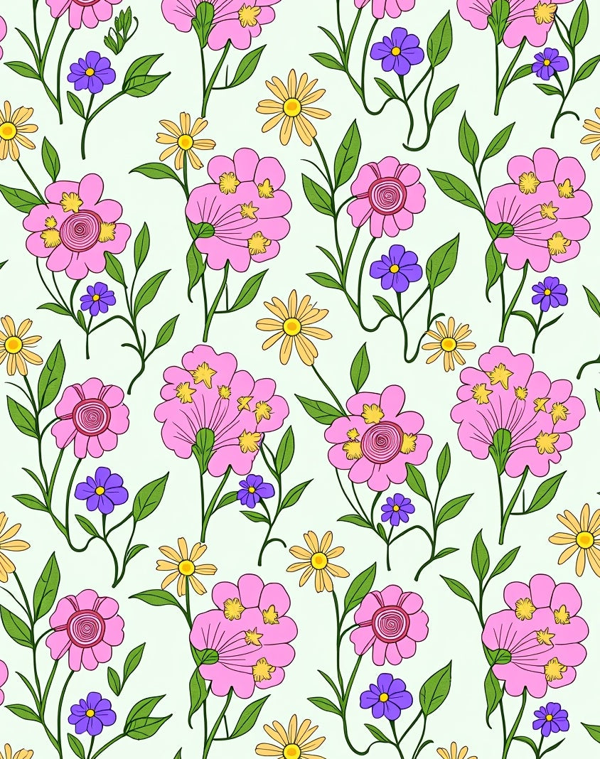 Pink Purple Yellow Floral Meadow Rug
