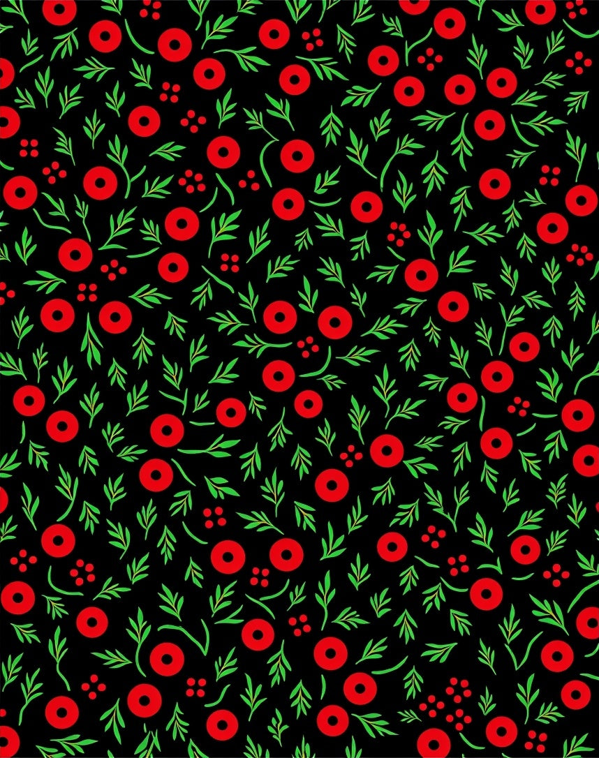 Red Berry Green Leaf Floral Rug