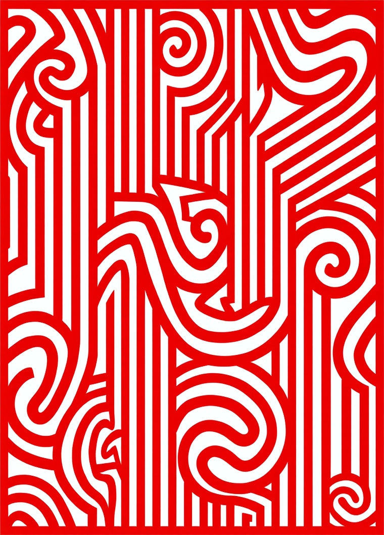 Bold Red Stripe Swirl Abstraction Rug