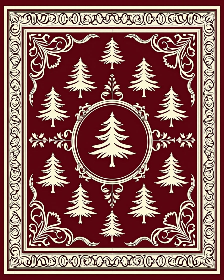 Crimson Cream Evergreen Forest Borders Rug