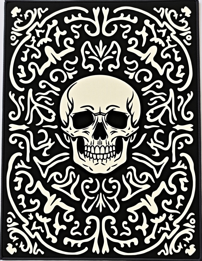 Black Ivory Skull Baroque Swirl Rug