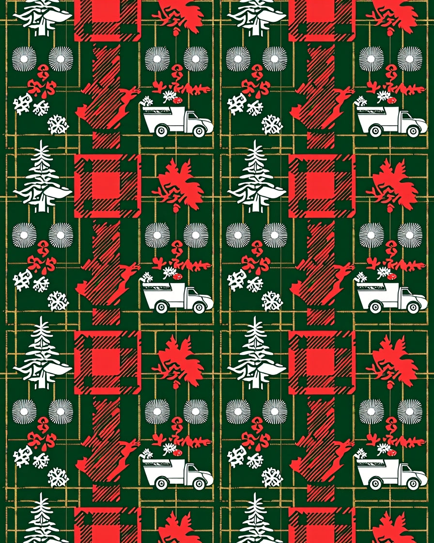 Red Green Plaid Festive Holiday Truck Rug
