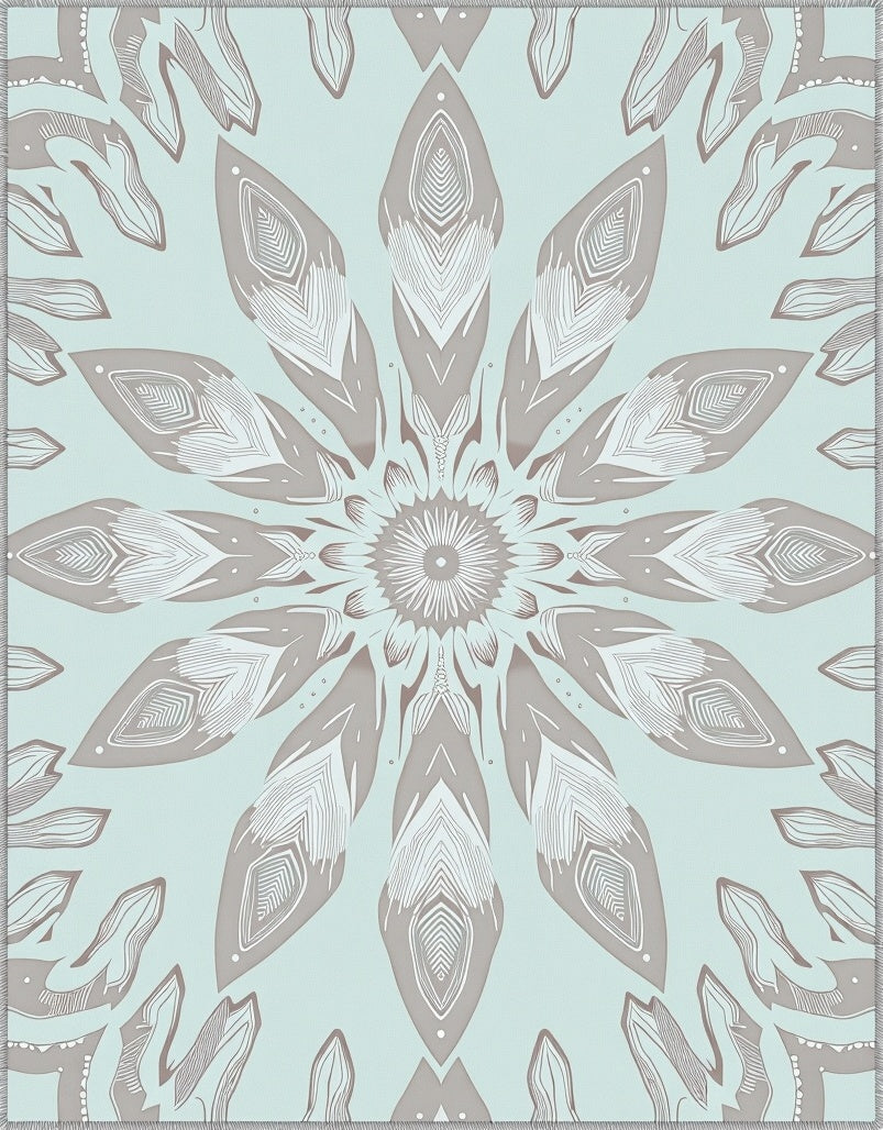 Pale Aqua Sunburst Mandala Rug