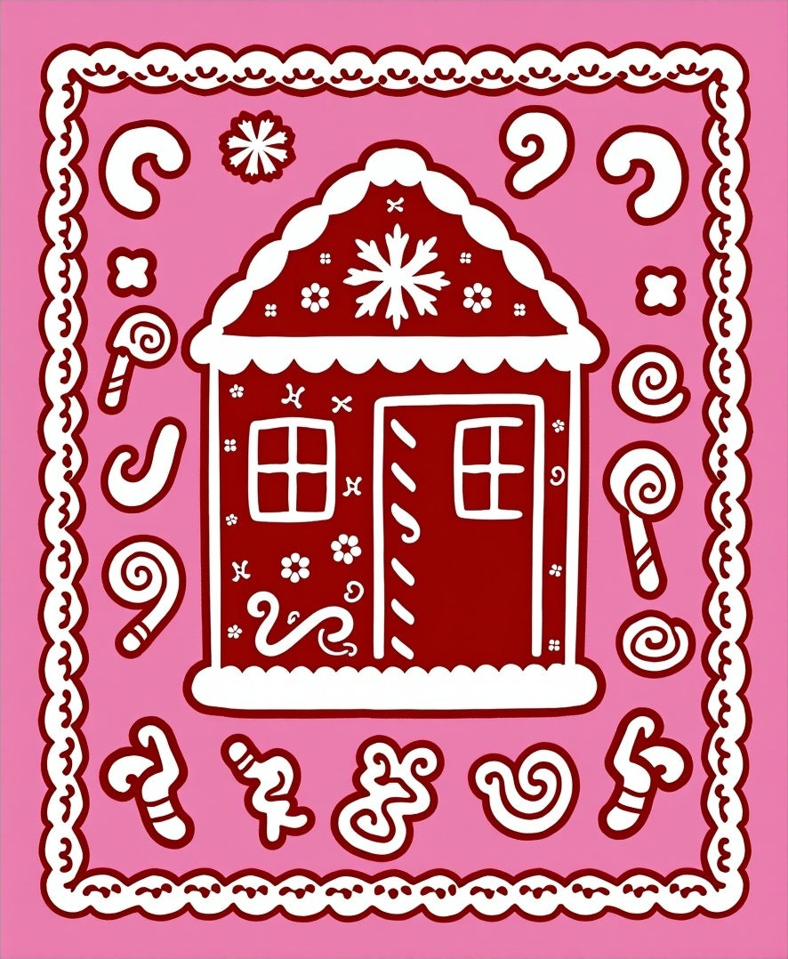 Festive Red Gingerbread House Pink Rug