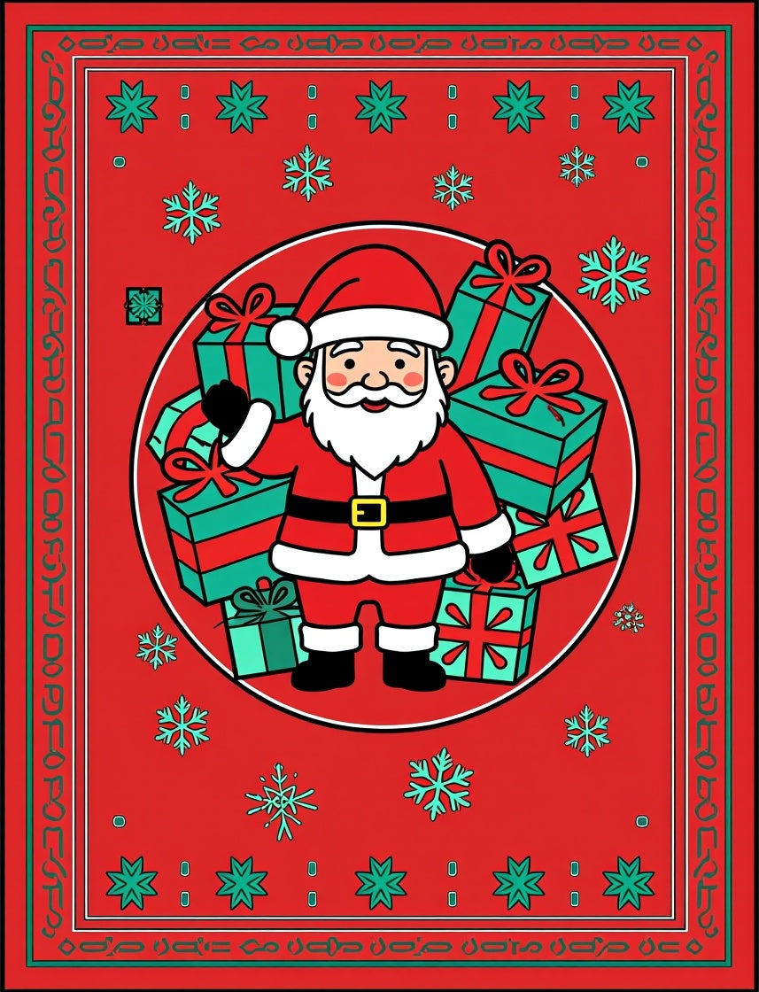 Cheerful Santa Gifts Snowflakes Red Rug