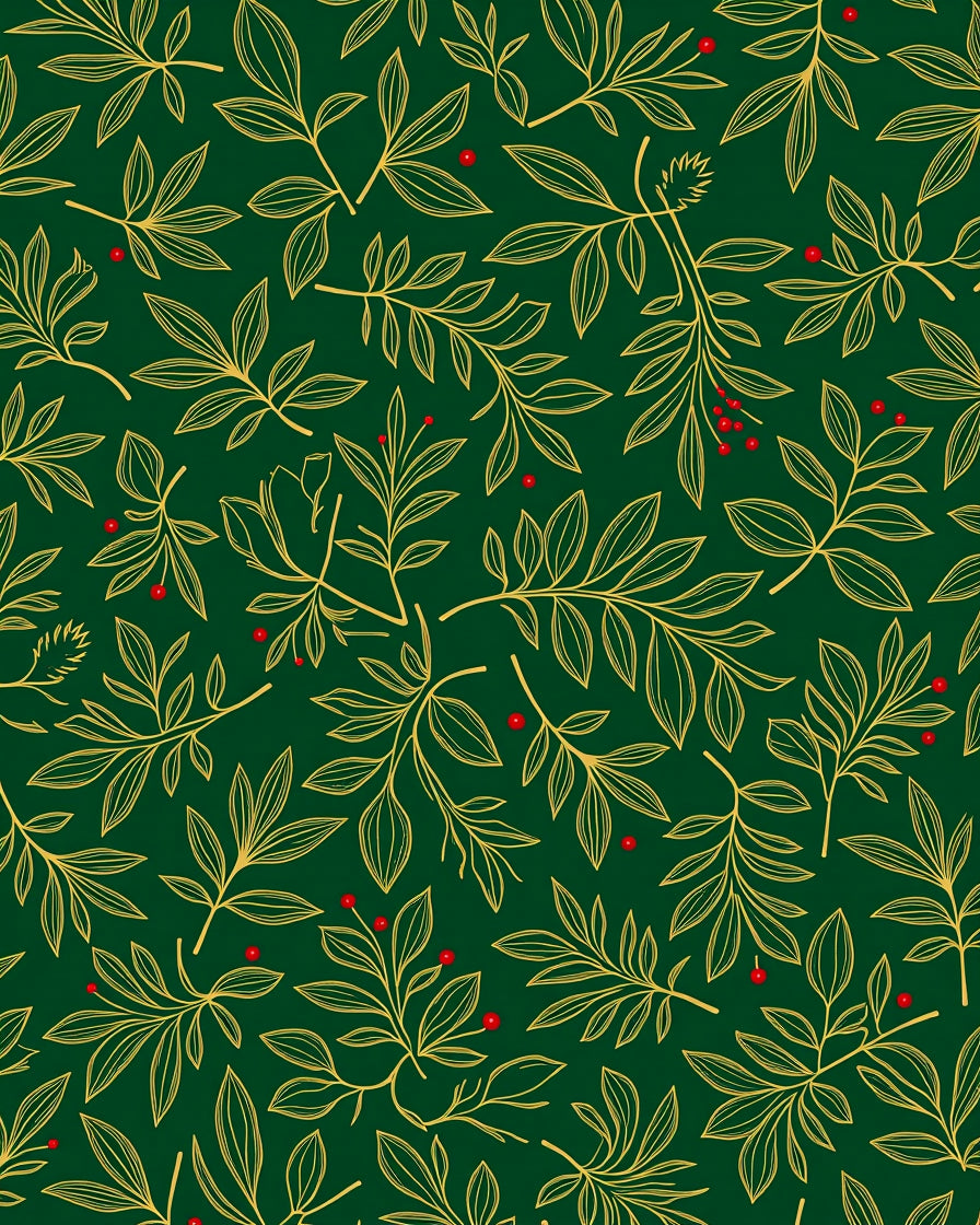 Emerald Green Golden Leaf Berry Rug