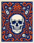 Bold Orange Skull Navy Swirl Rug