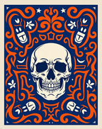 Bold Orange Skull Navy Swirl Rug